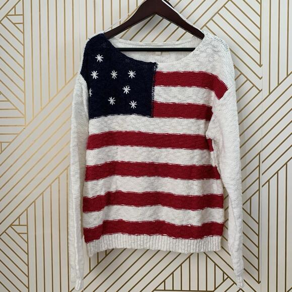 Lucky Brand Cotton Blend USA Flag Sweater striped Knit Pullover Stars & Stripes - Picture 9 of 9